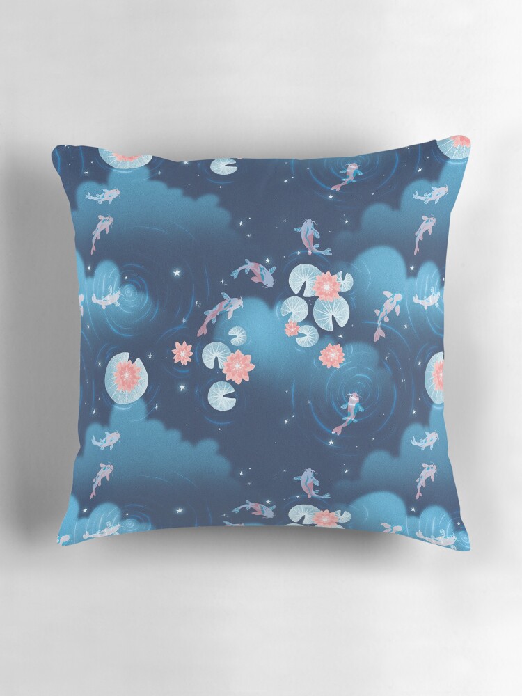 Thumbnail 3 of 4, Pillow, Koi pond - night designed and sold by hellocloudy.