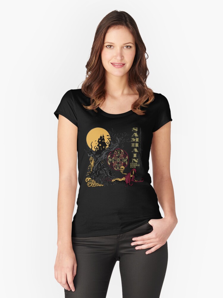 Thumbnail 1 of 3, Fitted Scoop T-Shirt, Samhain (Halloween) Creepy Scene designed and sold by celthammerclub.