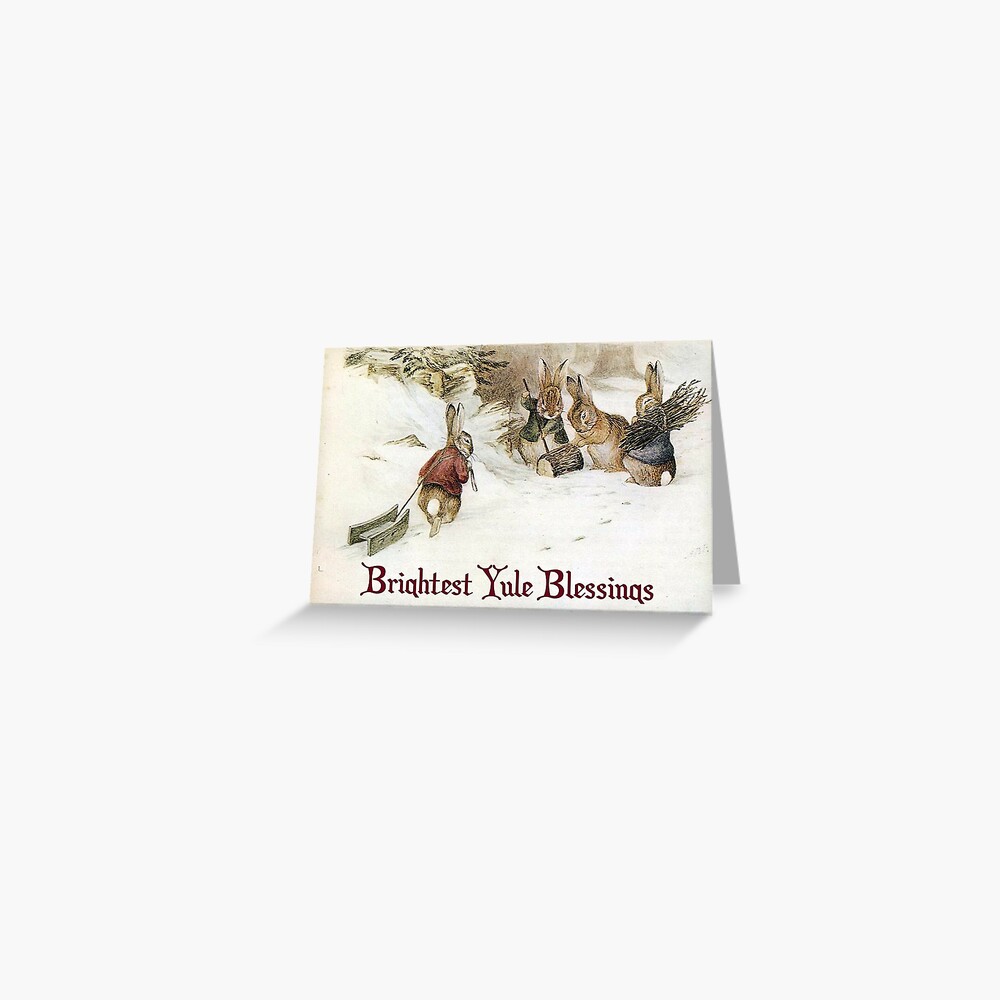 Yule Greetings Rabbits - Beatrix Potter Greeting Card