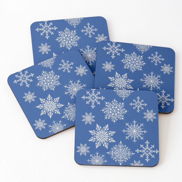Holiday Snowflake Pattern on Blue Background Coasters (Set of 4)