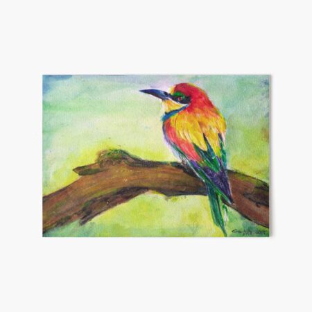 Colorful Bird on Branch Art Board Print