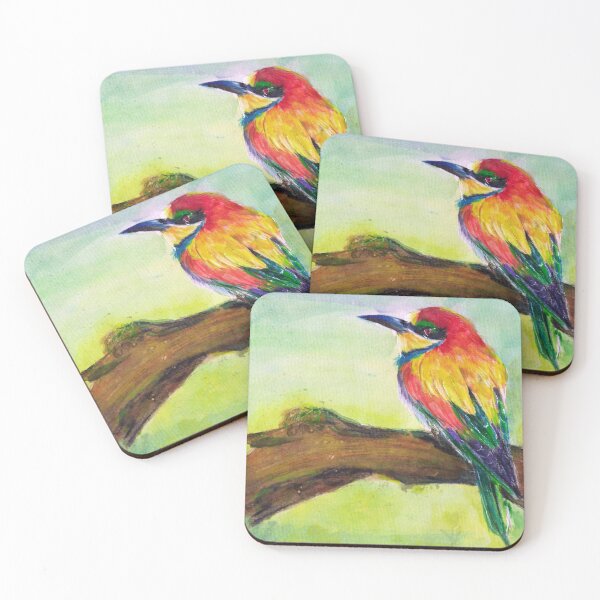 Colorful Bird on Branch Coasters (Set of 4)
