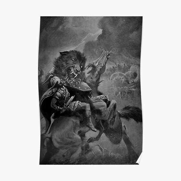 Odin and Fenrir by Dorothy Hardy 1909 Poster