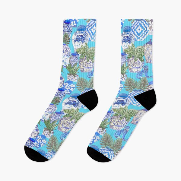Item preview, ginger jars and palms or plants with foo dogs on teal  designed and sold by MagentaRose.