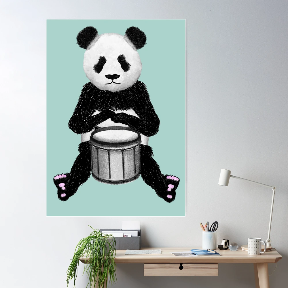 Panda Bear Playing The Drums - Panda - Posters and Art Prints