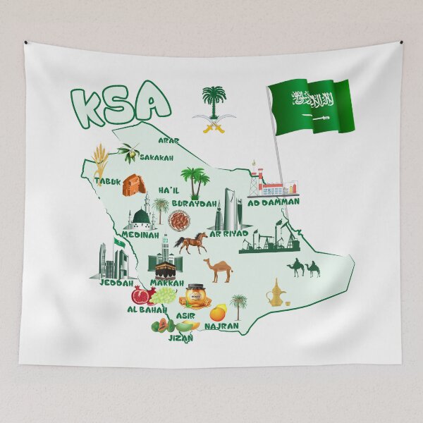 Item preview, Kingdom of Saudi Arabia Map tourist attractions cities flag  designed and sold by mashmosh.
