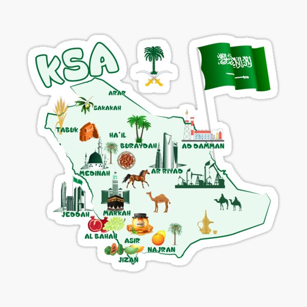Item preview, Kingdom of Saudi Arabia Map tourist attractions cities flag  designed and sold by mashmosh.