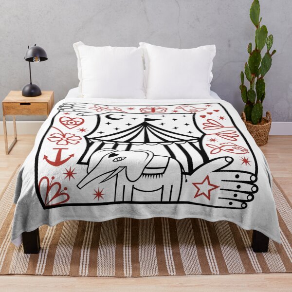 Item preview, Original Elephant and Circus Tent with Strong Man Tattooed Arms Frame Illustration (black and red) designed and sold by wariana.