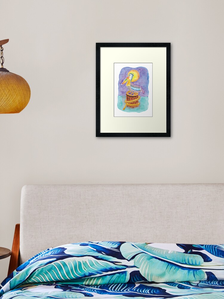 Thumbnail 2 of 7, Framed Art Print, Watercolor pelican on a piling designed and sold by iCraftCafe.