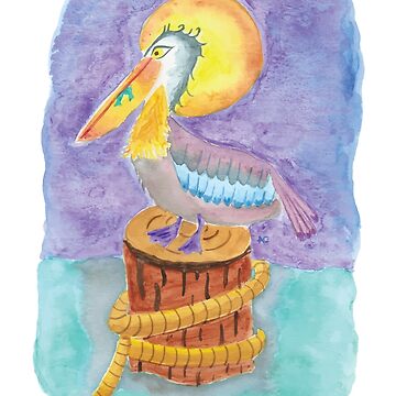 Artwork thumbnail, Watercolor pelican on a piling by iCraftCafe