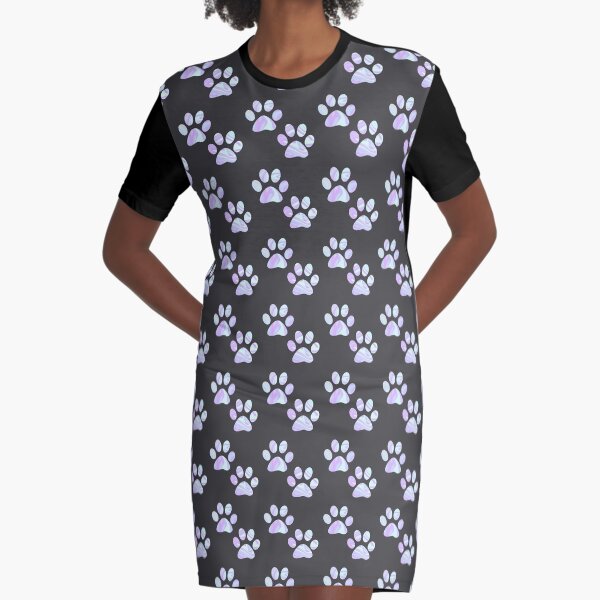 Holographic Paw Prints Pastel Purple Graphic T-Shirt Dress