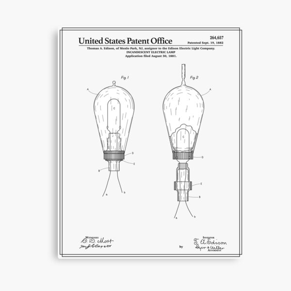 Thomas Edison Light Bulb Patent - Blaupause" Leinwanddruck Von  Finlaymcnevin | Redbubble