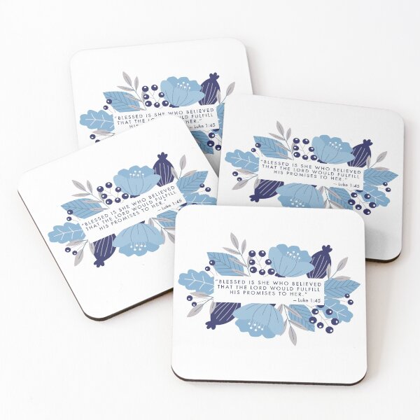 Item preview, Luke 1:45 Bible Verse with Blue Floral Border designed and sold by gsproductsgs.