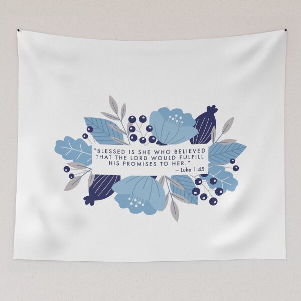 Item preview, Luke 1:45 Bible Verse with Blue Floral Border designed and sold by gsproductsgs.