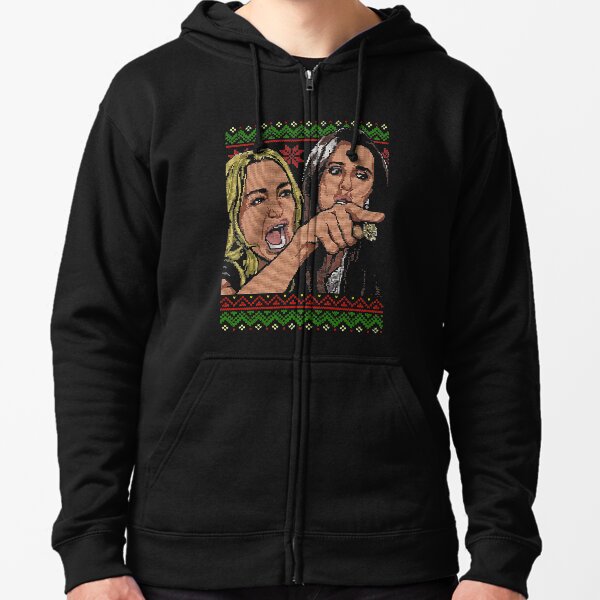 Woman Yelling at Cat meme - Ugly Sweater Zipped Hoodie