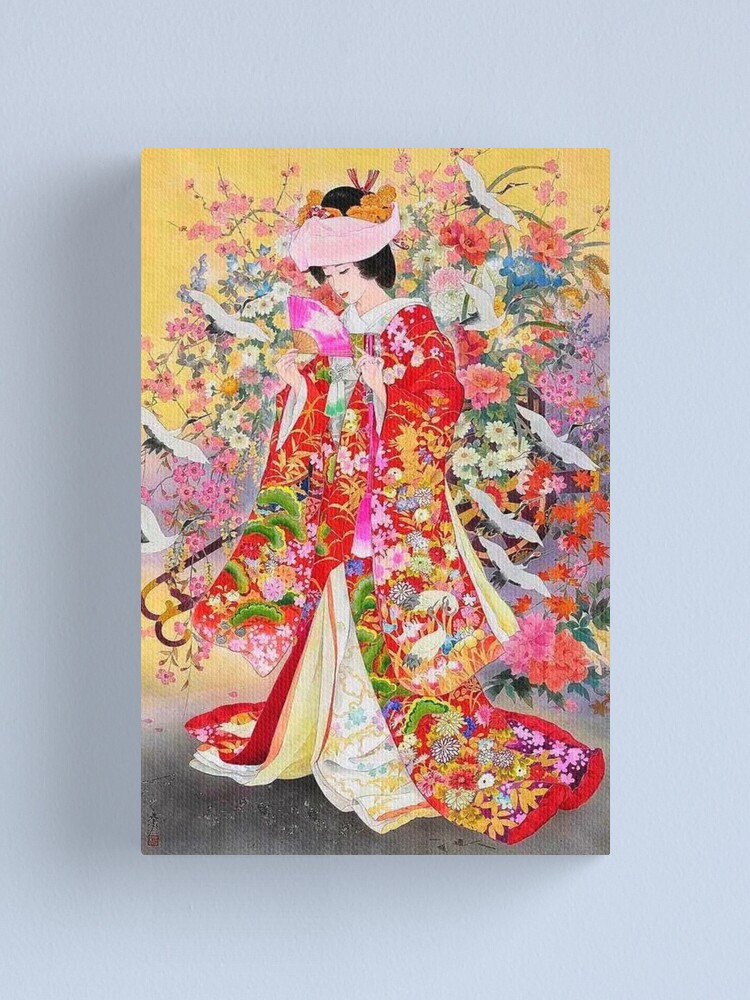 Alternate view of #Kimono, #flower, #geisha, #art, costume, dress, decoration, celebration, fashion, painting Canvas Print