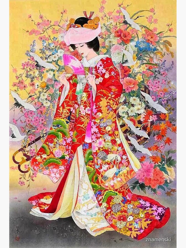#Kimono, #flower, #geisha, #art, costume, dress, decoration, celebration, fashion, painting by znamenski