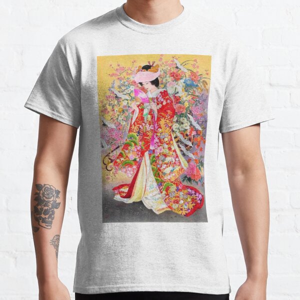 #Kimono, #flower, #geisha, #art, costume, dress, decoration, celebration, fashion, painting Classic T-Shirt
