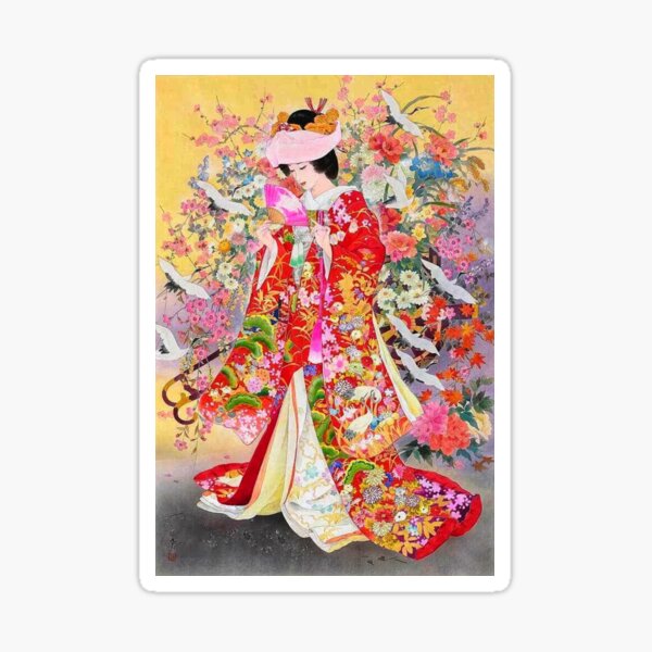 #Kimono, #flower, #geisha, #art, costume, dress, decoration, celebration, fashion, painting Glossy Sticker
