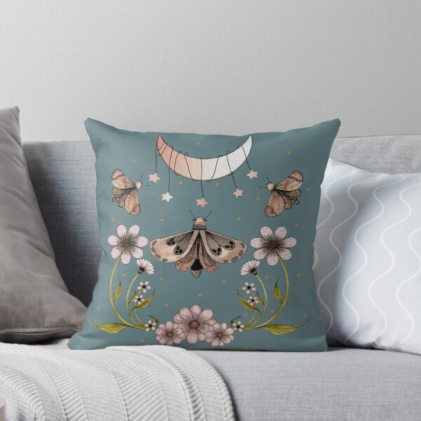 Item preview, Floral Moth & Moon on vintage blue designed and sold by urbanblossoms.