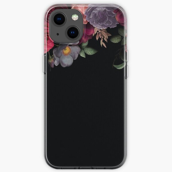 Antique Botanical Night Watercolor Roses on Black iPhone Soft Case