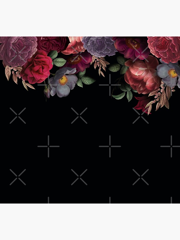 Antique Botanical Night Watercolor Roses on Black by UtArt