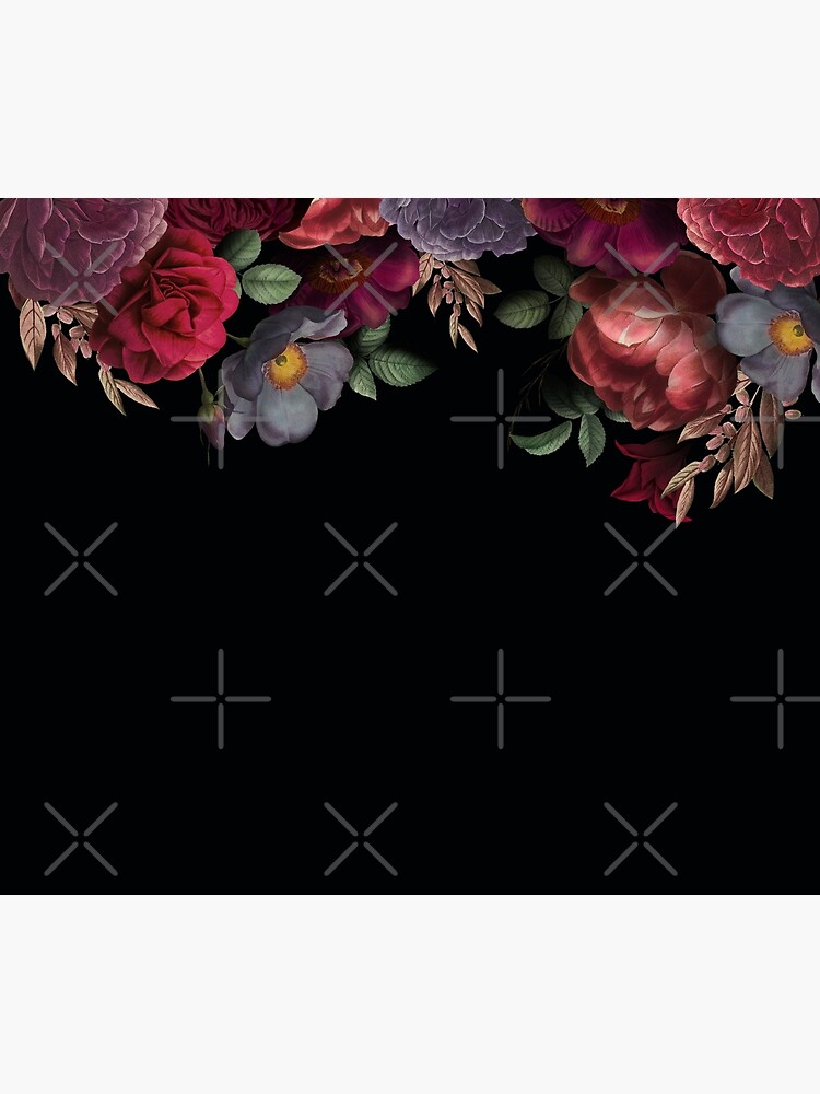 Antique Botanical Night Watercolor Roses on Black by UtArt