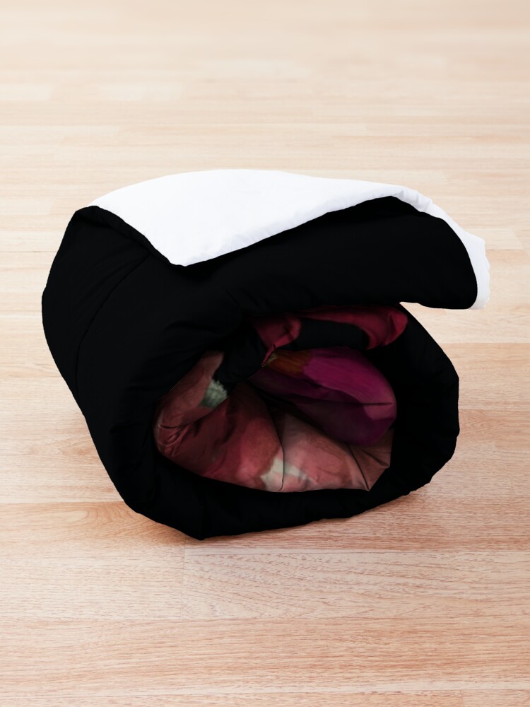 Alternate view of Antique Botanical Night Watercolor Roses on Black Comforter