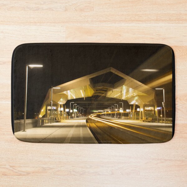 Item preview, Nijmegen Goffert train passing by in train station by night designed and sold by ArtJohannes.