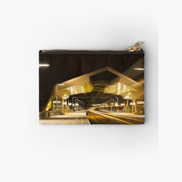 Item preview, Nijmegen Goffert train passing by in train station by night designed and sold by ArtJohannes.