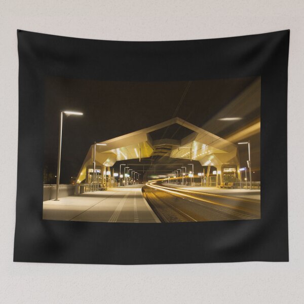 Item preview, Nijmegen Goffert train passing by in train station by night designed and sold by ArtJohannes.
