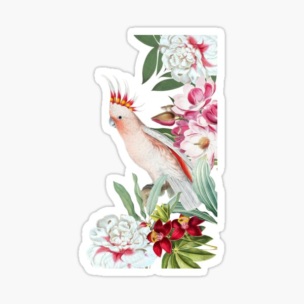Item preview, Pink cockatoo in floral jungle Botanical Night Garden Nightgarden designed and sold by UtArt.