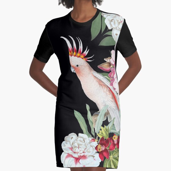 Pink cockatoo in floral jungle Graphic T-Shirt Dress