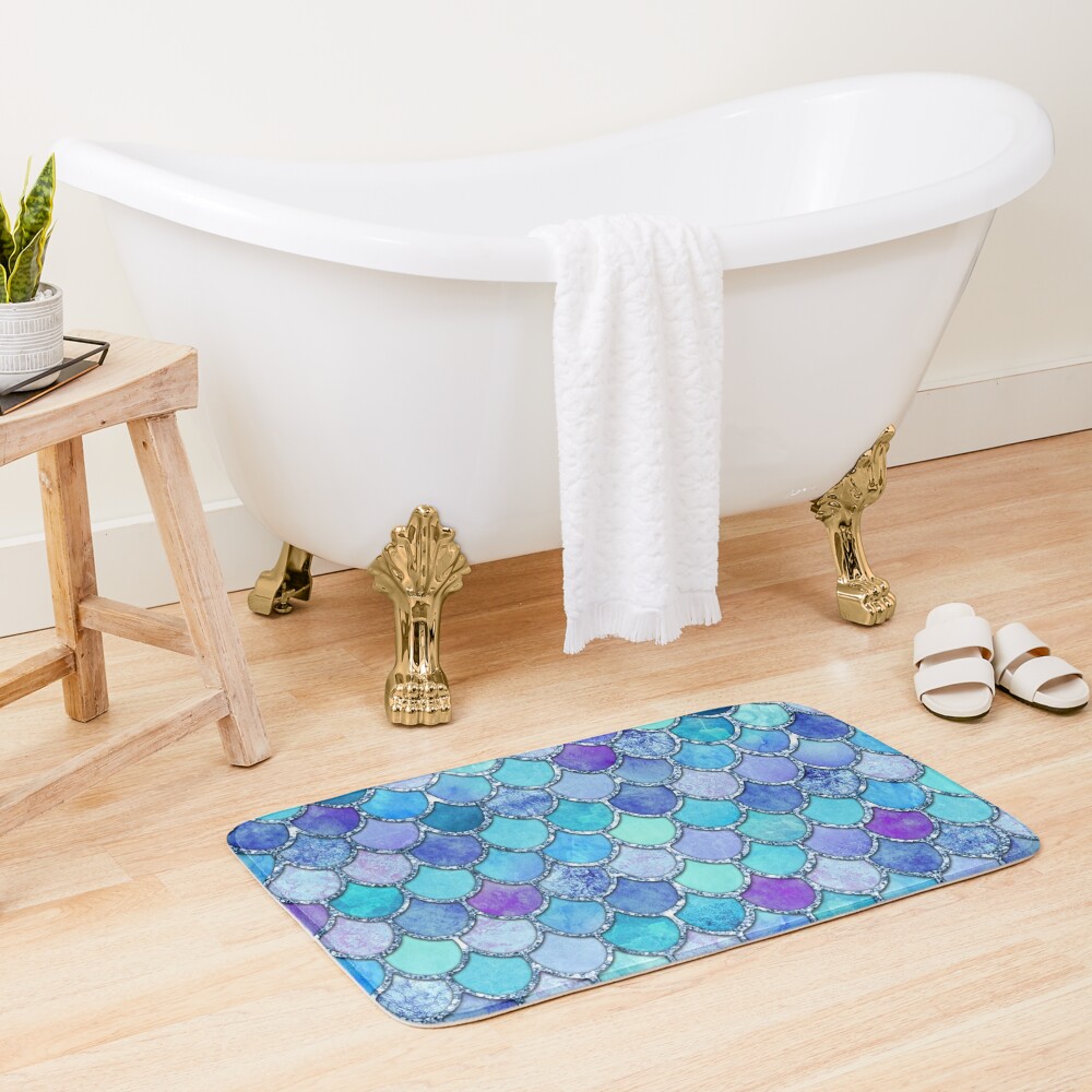 Disover Colorful Blues Mermaid Scales | Bath Mat