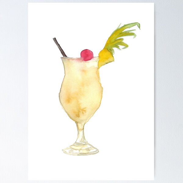 Item preview, Pina Colada Watercolour Cocktail designed and sold by ClaireEArtwork.