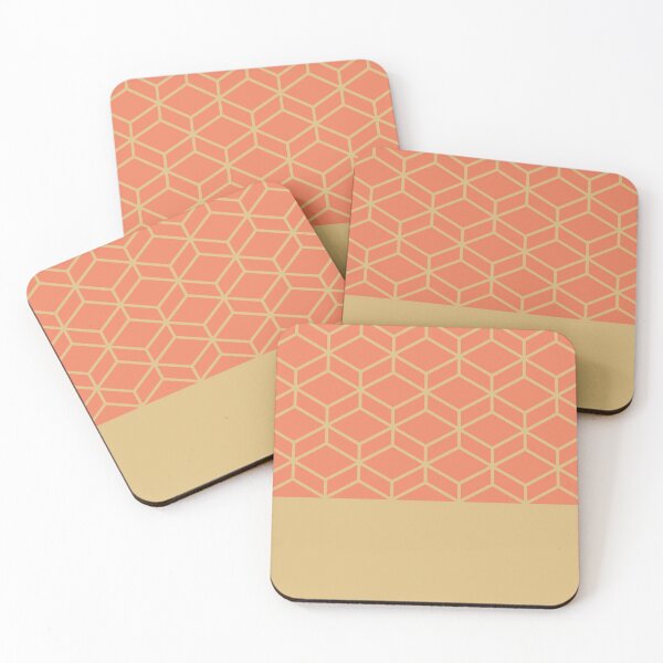 Item preview, Honeycomb Geometric Lattice Color Block in Coral Blush Pink and Golden Mustard designed and sold by kierkegaard.