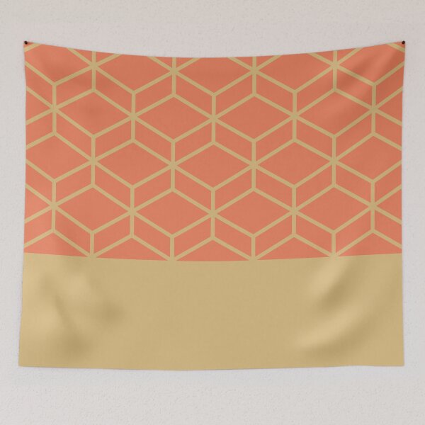 Item preview, Honeycomb Geometric Lattice Color Block in Coral Blush Pink and Golden Mustard designed and sold by kierkegaard.