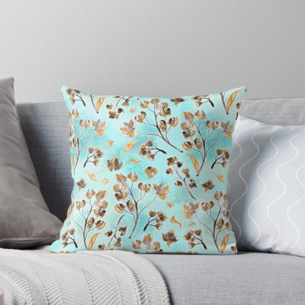 Item preview, Hand-painted watercolor loose floral chintz in gold, blue, brown and turquoise as a seamless surface pattern design designed and sold by Marlene Wagenhofer.