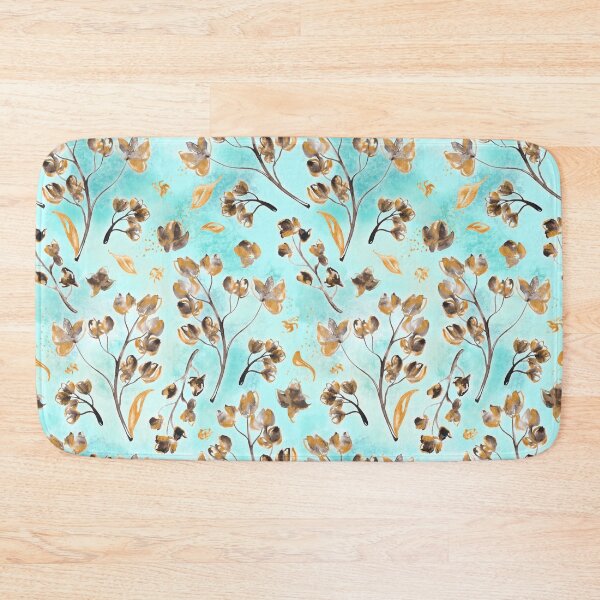 Item preview, Hand-painted watercolor loose floral chintz in gold, blue, brown and turquoise as a seamless surface pattern design designed and sold by Marlene Wagenhofer.