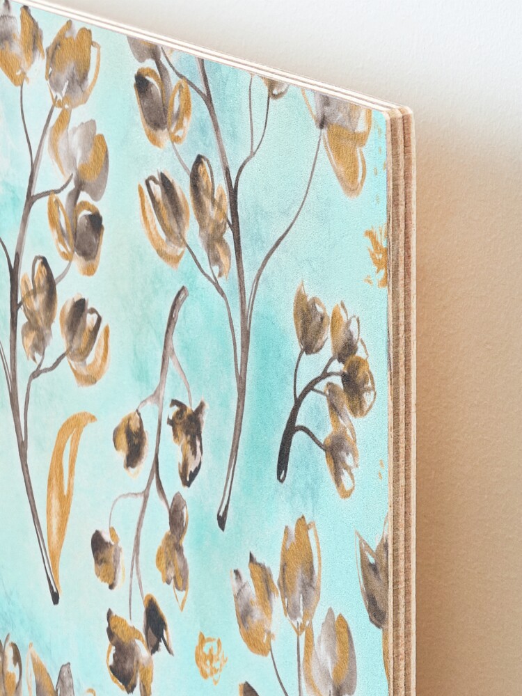 Alternate view of Hand-painted watercolor loose floral chintz in gold, blue, brown and turquoise as a seamless surface pattern design Mounted Print