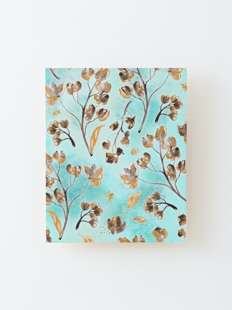 Alternate view of Hand-painted watercolor loose floral chintz in gold, blue, brown and turquoise as a seamless surface pattern design Mounted Print