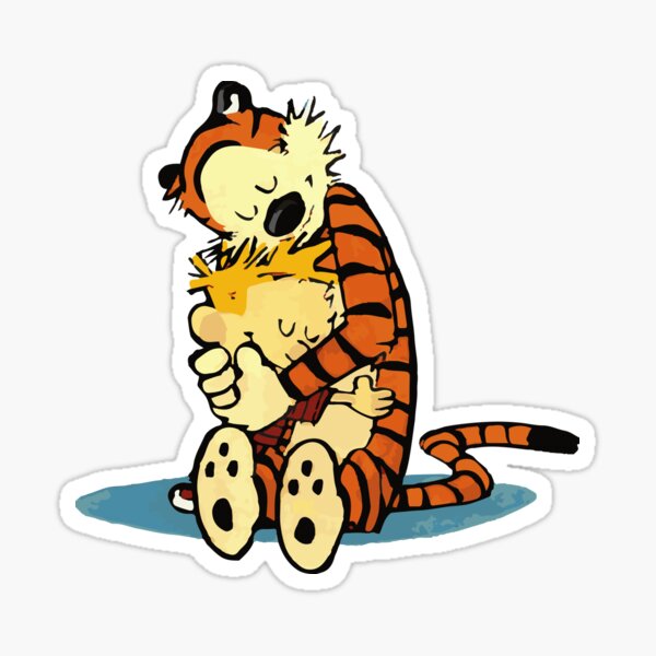 A Best Friends Hug, Cute Hobbes Artwork, Tshirts, Art Posters, Prints, Bags, Men, Women, Youth, Kids Sticker