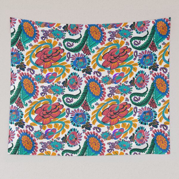 Aperçu de l'œuvre Années 1970 Jeweled Paisley sur blanc créée et vendue par LorlovesDesign.