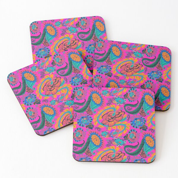 Item preview, 1970s Jeweled Paisley on hot pink designed and sold by LorlovesDesign.