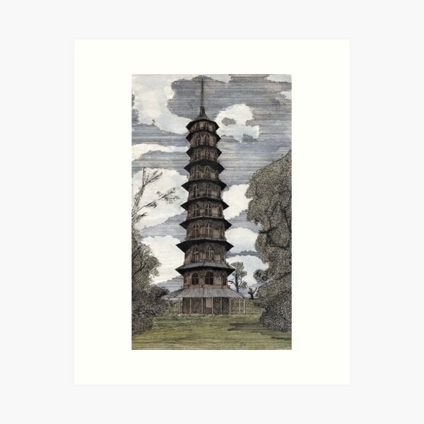 44 - THE PAGODA - KEW GARDENS - WATERCOLOUR & INK - DAVE EDWARDS - 1986 Art Print