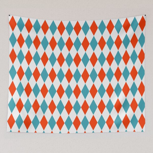 Item preview, Red Turquoise White Diamond Shape Harlequin Pattern designed and sold by MFGB-Creations.