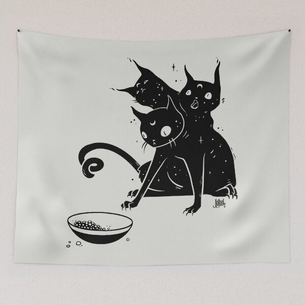 Item preview,  Creepy Cute Three Headed Black Cat Artwork designed and sold by cellsdividing.