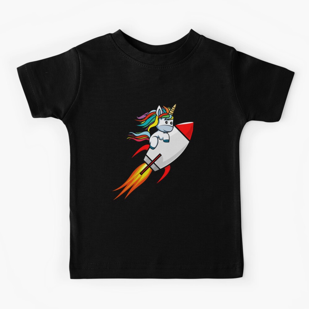 Unicorn Rocket Flight (Black) Kids T-Shirt