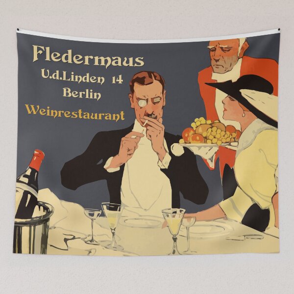 Item preview, Berlin retro 1920 Fledermaus Plakatstil wine restaurant ad designed and sold by aapshop.