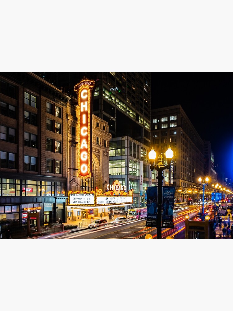 Disover The Chicago Theater at night - world famous landmark Premium Matte Vertical Poster